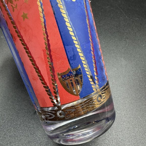 Georges Briard Glasses Gold Barware Tall Highball Patriotic Red Blue MCM Eagle - Picture 9 of 15